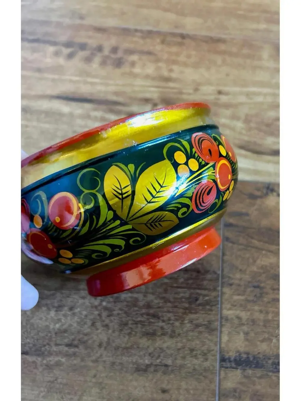RUSSIAN SOVIET USSR LACQUER BOWL - FLORAL - GOLD, BLACK, RED